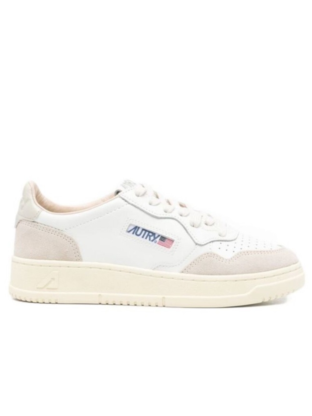Autry Woman Low Medalist Leather Suede Sneakers Shoes Powder Beige White Pink